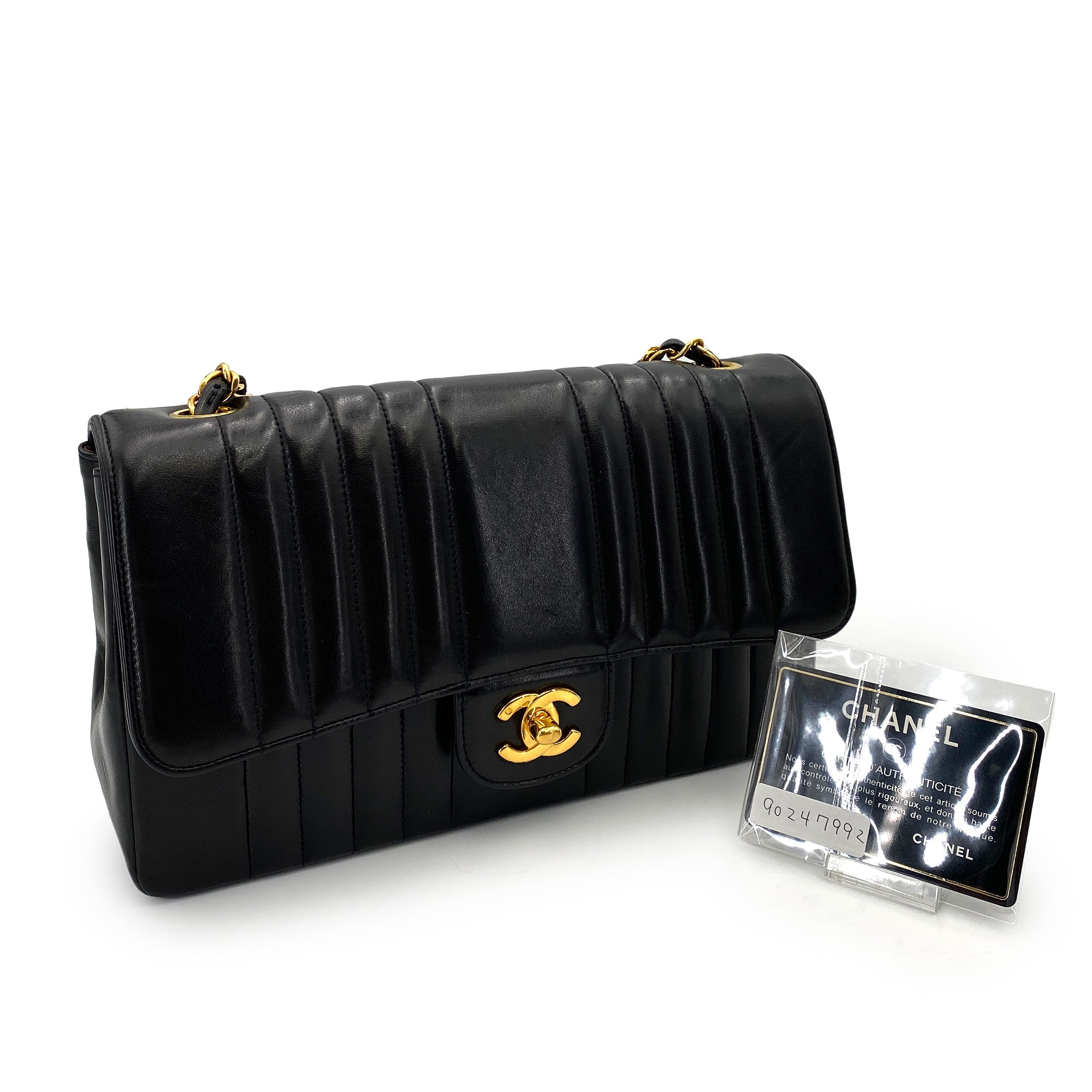 CHANEL VINTAGE MADEMOISELLE CHAIN SHOULDER BAG BLACK LAMB SKIN 90247992