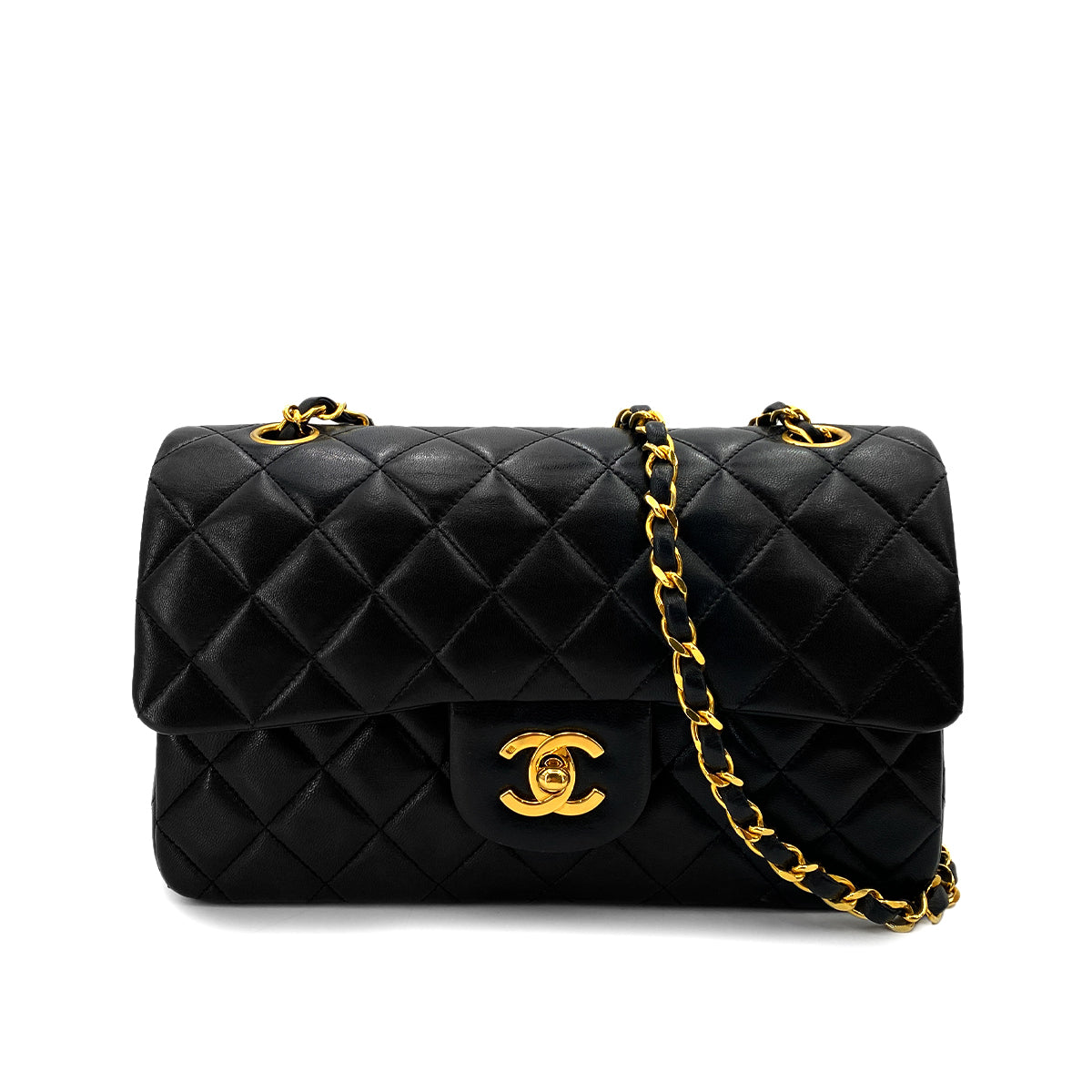 CHANEL VINTAGE CLASSIC FLAP SMALL CHAIN SHOULDER BAG BLACK LAMB SKIN 90248137