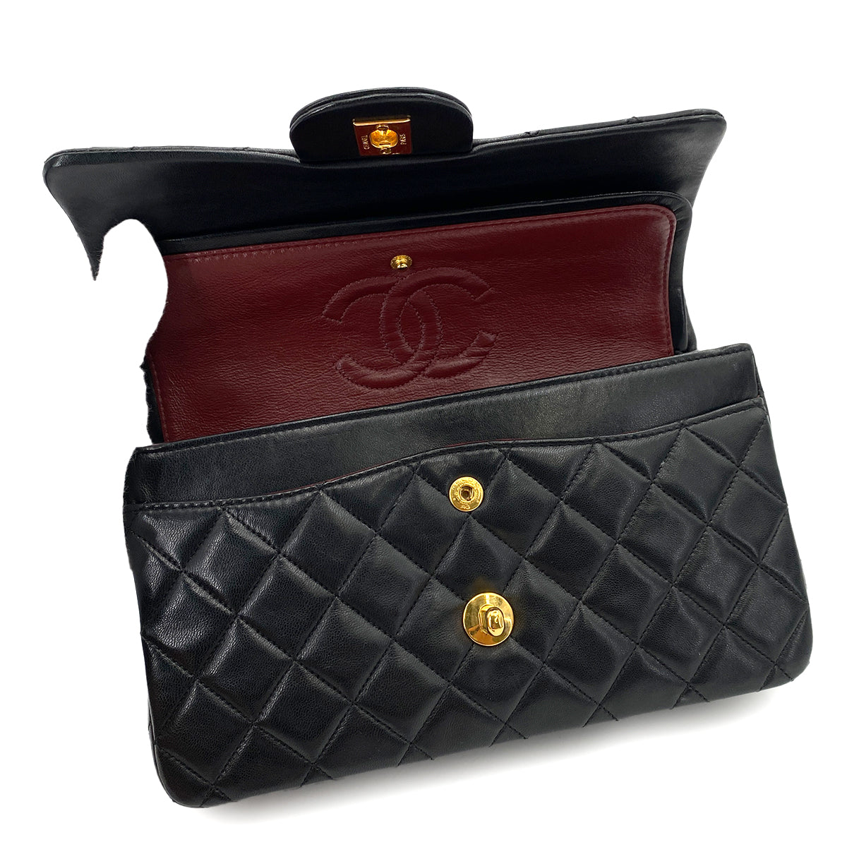 CHANEL VINTAGE CLASSIC FLAP SMALL CHAIN SHOULDER BAG BLACK LAMB SKIN 90248137