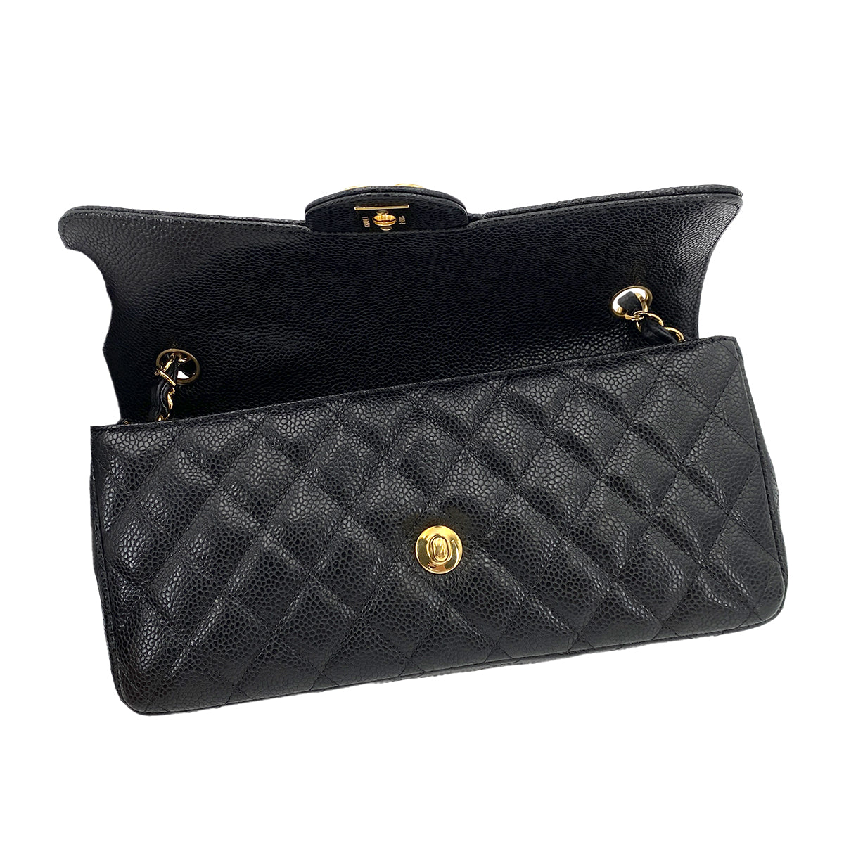 CHANEL VINTAGE MATELASSE CHAIN SHOULDER BAG BLACK CAVIAR SKIN 90248138