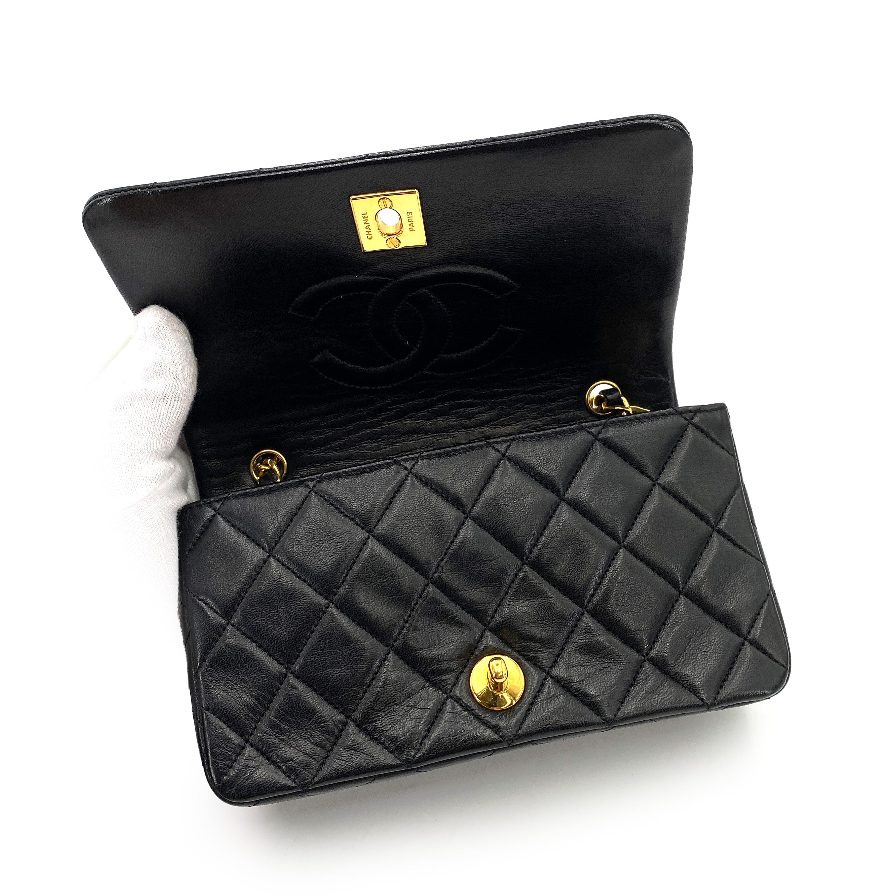 CHANEL VINTAGE MINI FULL FLAP CHAIN SHOULDER BAG BLACK LAMB SKIN 90248140