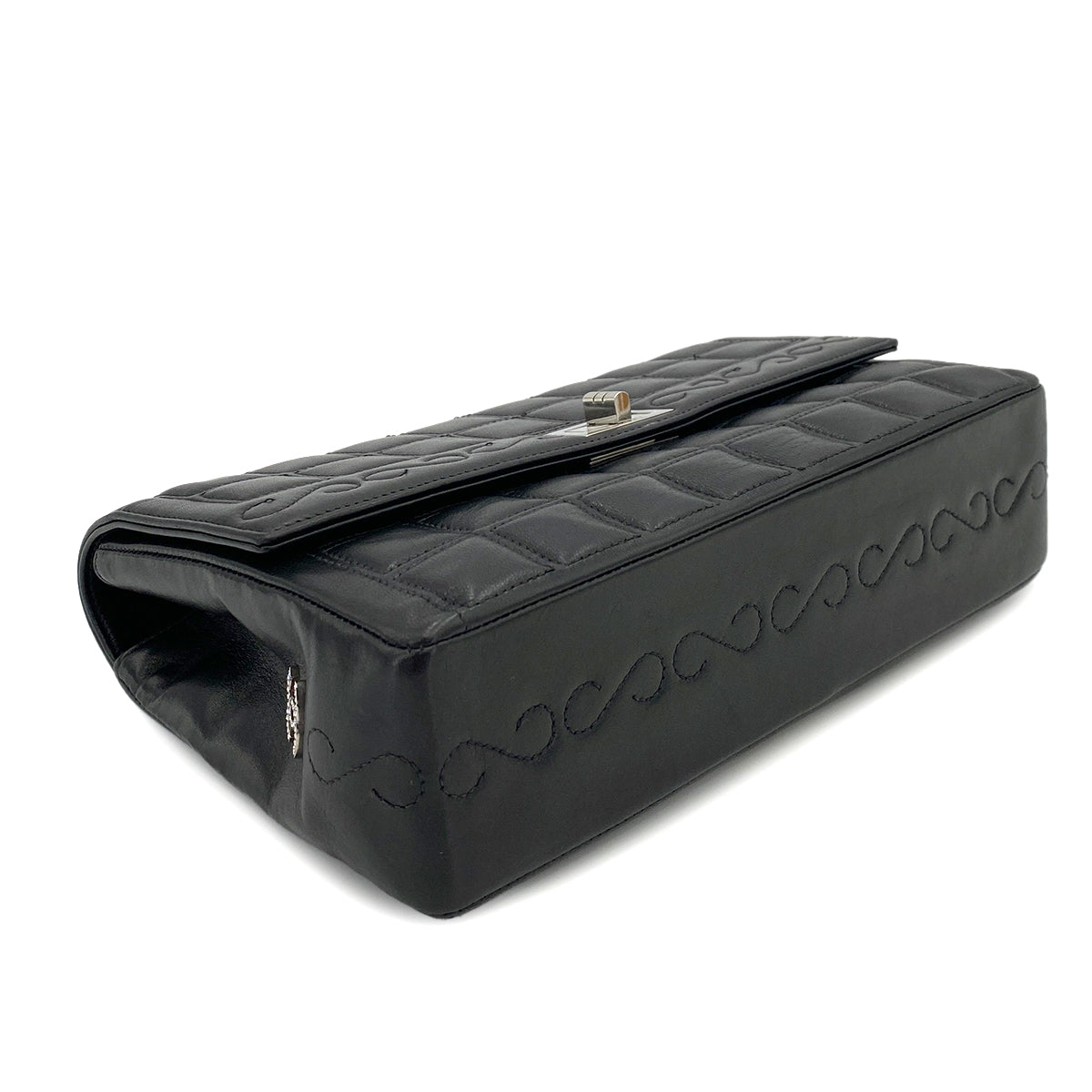 CHANEL VINTAGE 2.55 CHOCOLATE BAR CHAIN SHOULDER BAG BLACK LAMB SKIN 90248358