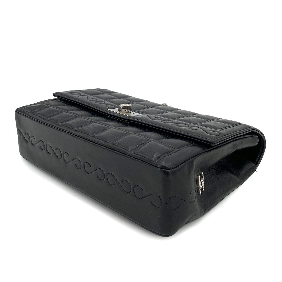 CHANEL VINTAGE 2.55 CHOCOLATE BAR CHAIN SHOULDER BAG BLACK LAMB SKIN 90248358