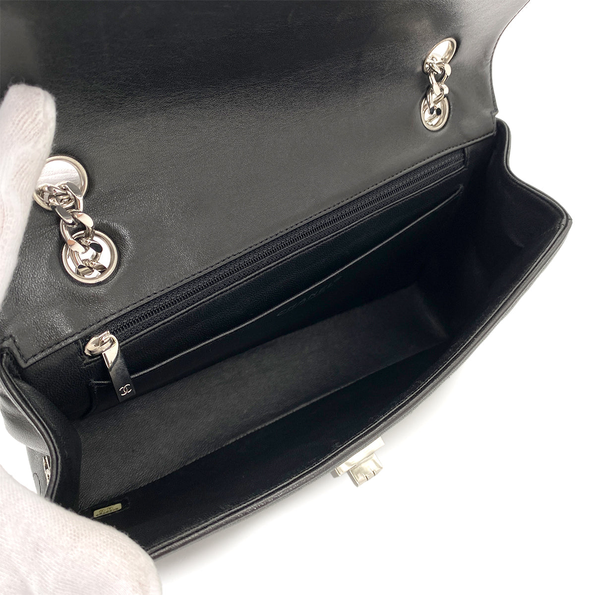 CHANEL VINTAGE 2.55 CHOCOLATE BAR CHAIN SHOULDER BAG BLACK LAMB SKIN 90248358