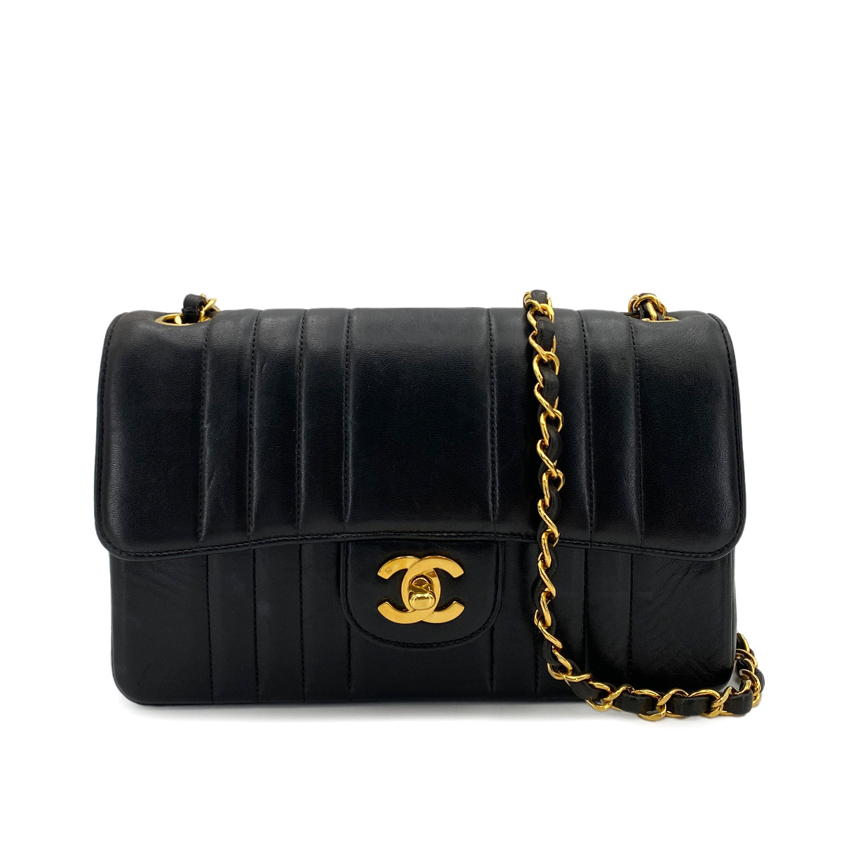 CHANEL VINTAGE MADEMOISELLE CHAIN SHOULDER BAG BLACK LAMB SKIN 90249030