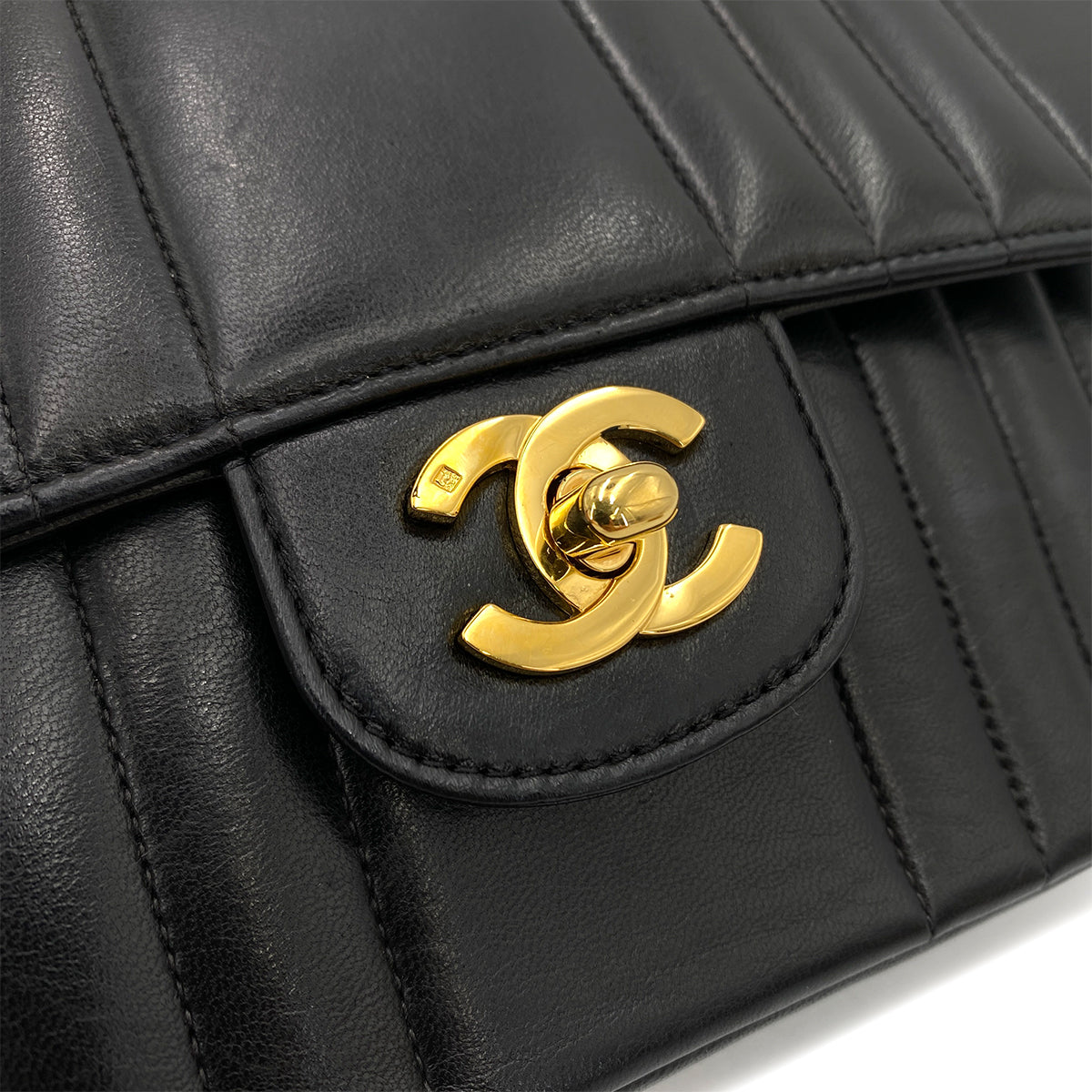 CHANEL VINTAGE MADEMOISELLE CHAIN SHOULDER BAG BLACK LAMB SKIN 90249030