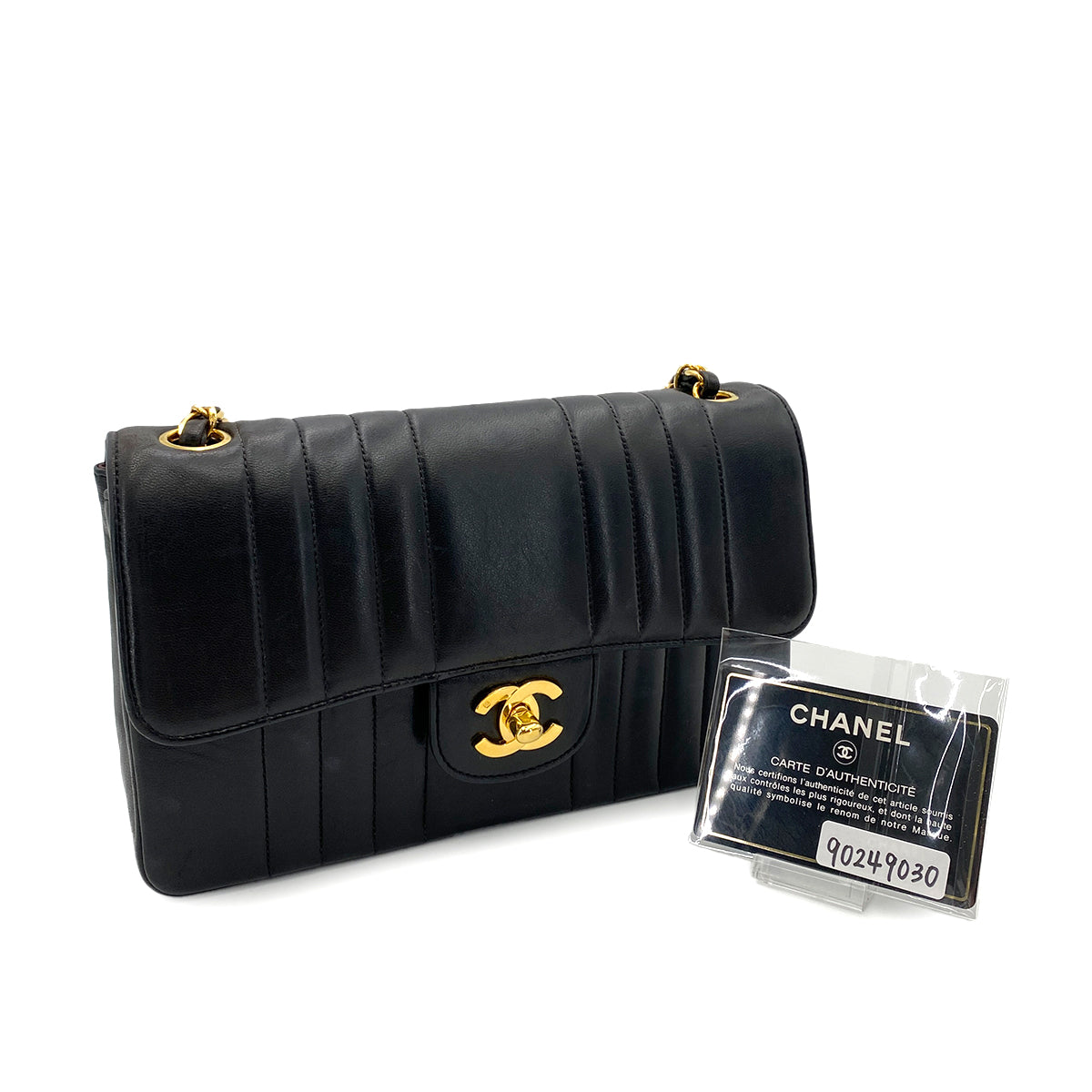 CHANEL VINTAGE MADEMOISELLE CHAIN SHOULDER BAG BLACK LAMB SKIN 90249030