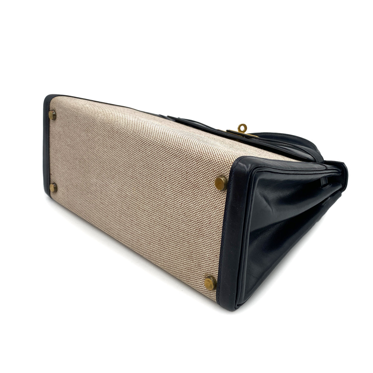 HERMES KELLY 28 SELLIER NAVY BOX CALF TOILE H HAND SHOULDER BAG 〇C 90249821