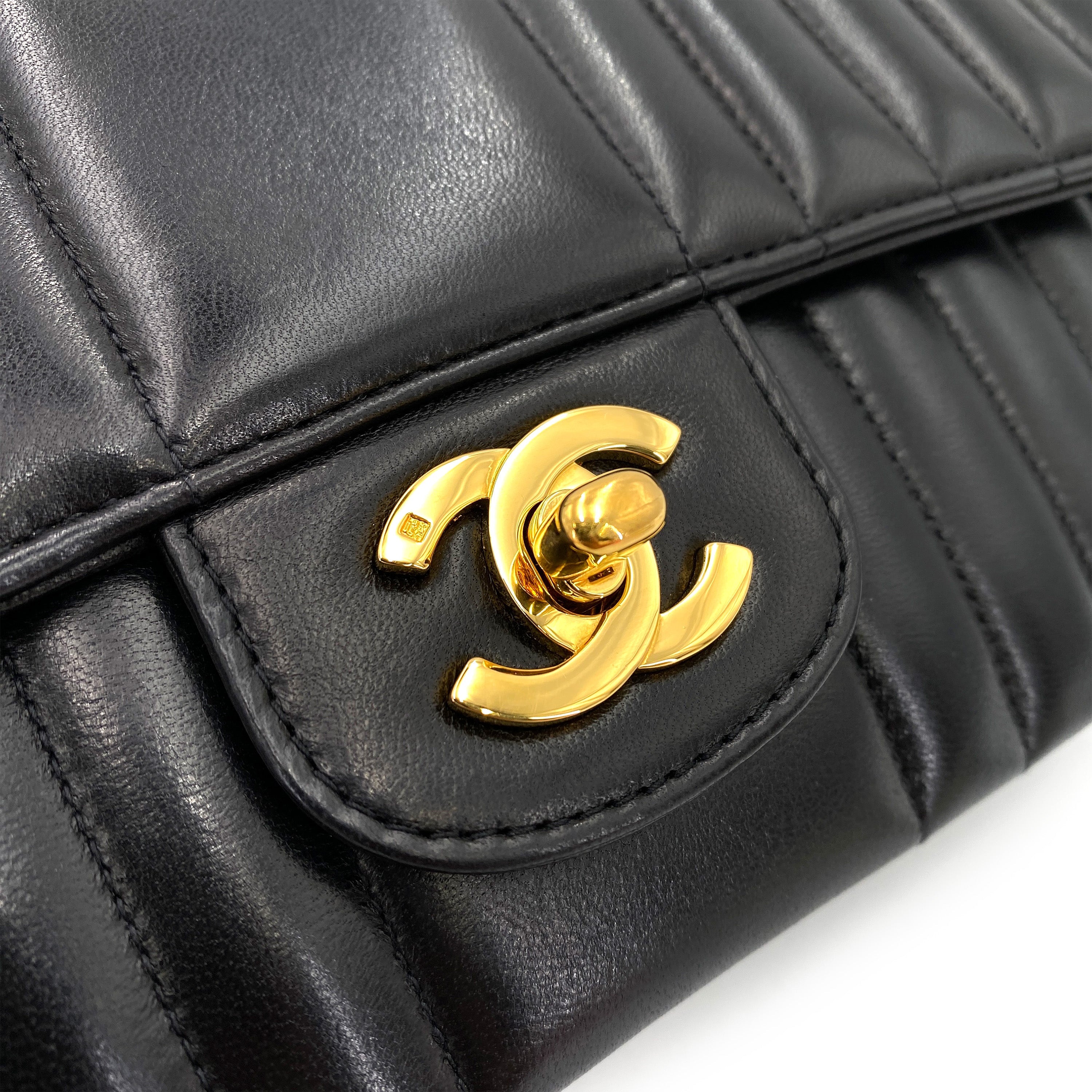 CHANEL VINTAGE MADEMOISELLE CHAIN SHOULDER BAG BLACK LAMB SKIN 90249871