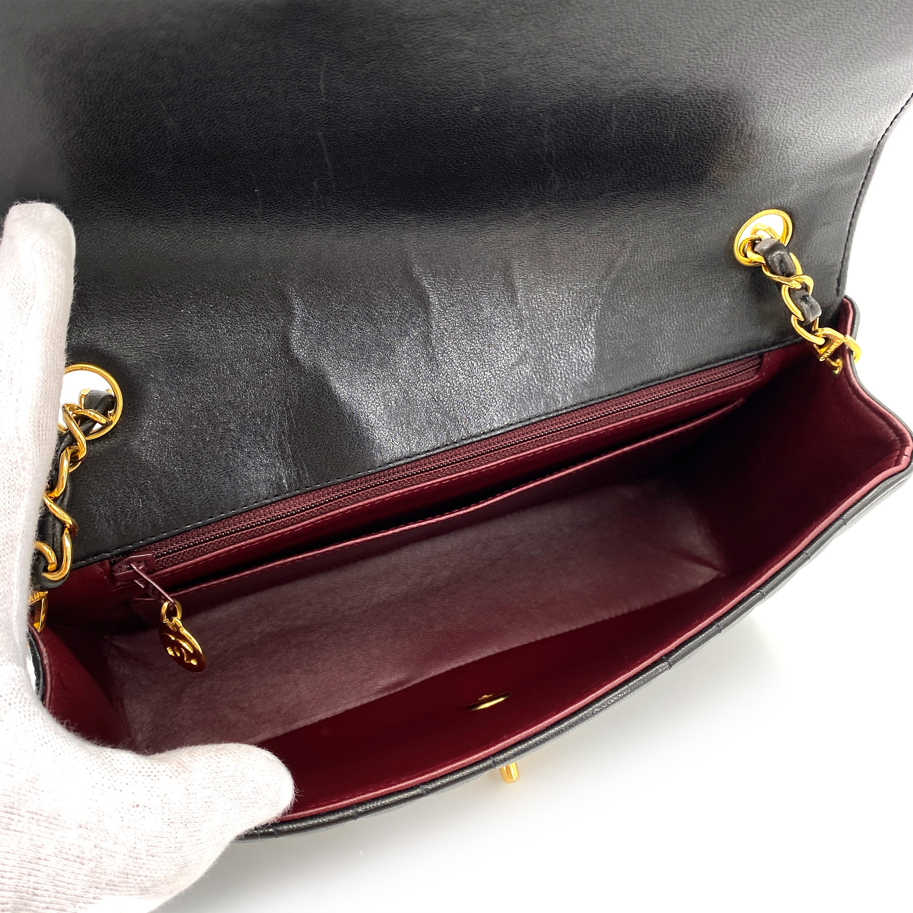 CHANEL VINTAGE MADEMOISELLE CHAIN SHOULDER BAG BLACK LAMB SKIN 90249871