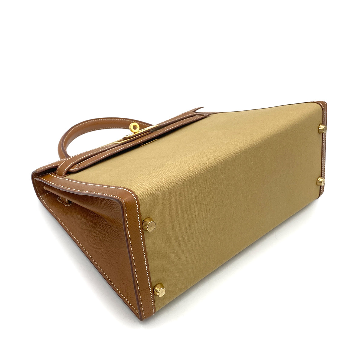HERMES KELLY 28 GOLD COUCHVEL TOILE HAND SHOULDER BAG 〇Y GHW 90252001