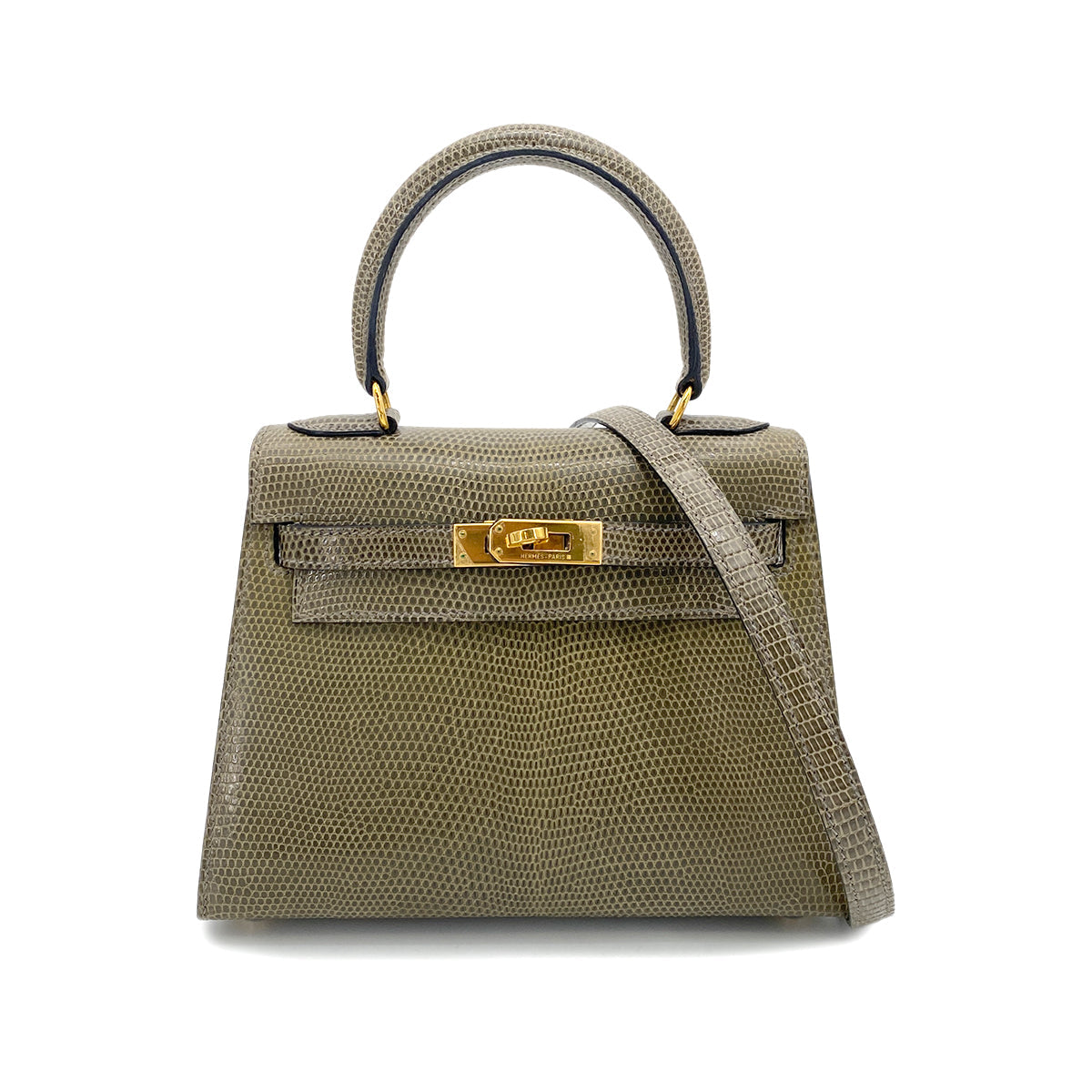 HERMES MINI KELLY HAND SHOULDER BAG KAHKI TYPE LIZARD □J GHW 90253382