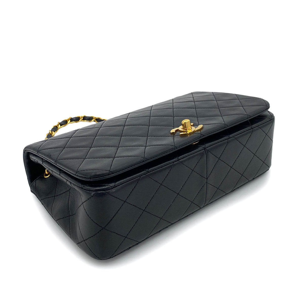 CHANEL VINTAGE FULL FLAP CHAIN SHOULDER BAG BLACK LAMB SKIN 90253629