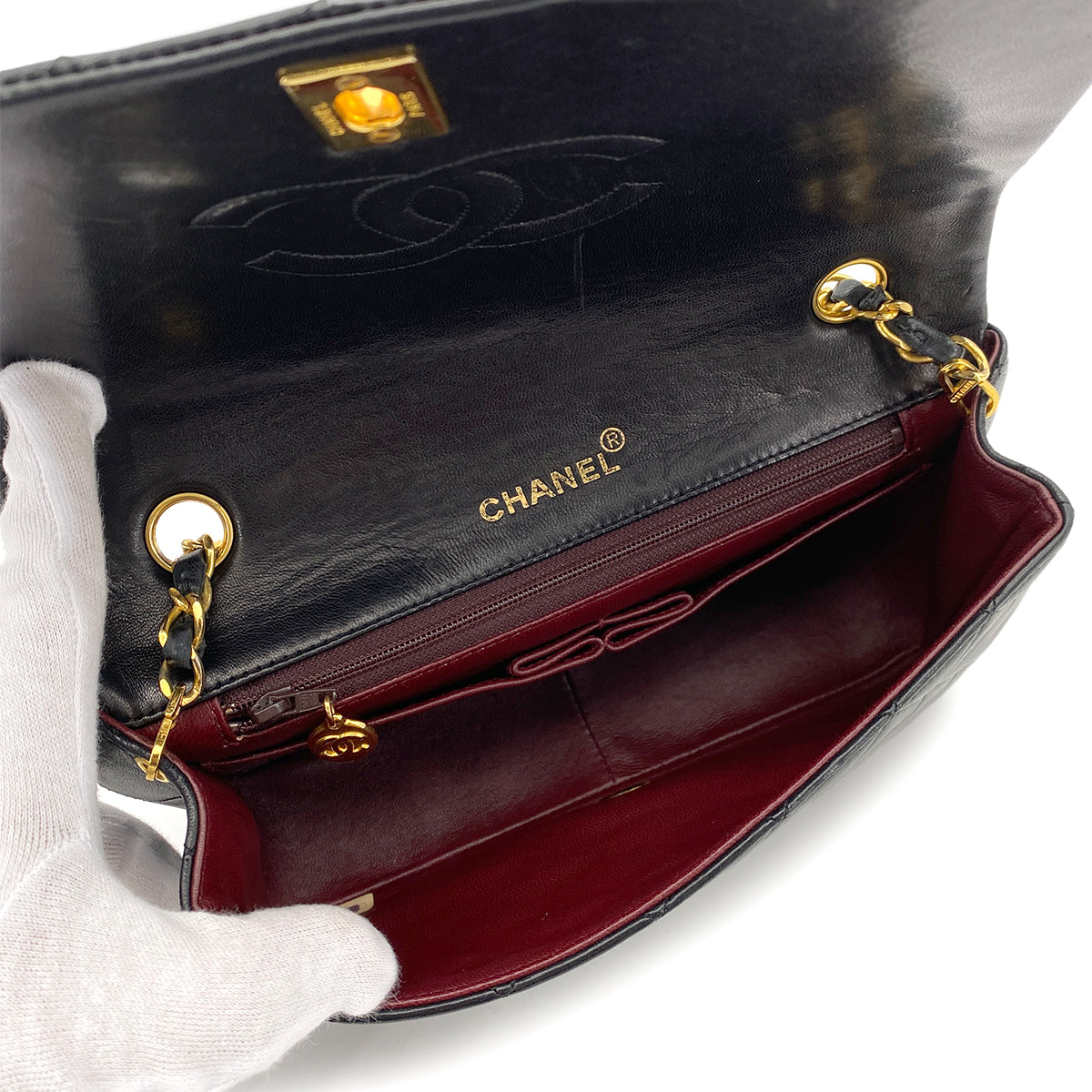 CHANEL VINTAGE FULL FLAP CHAIN SHOULDER BAG BLACK LAMB SKIN 90253629