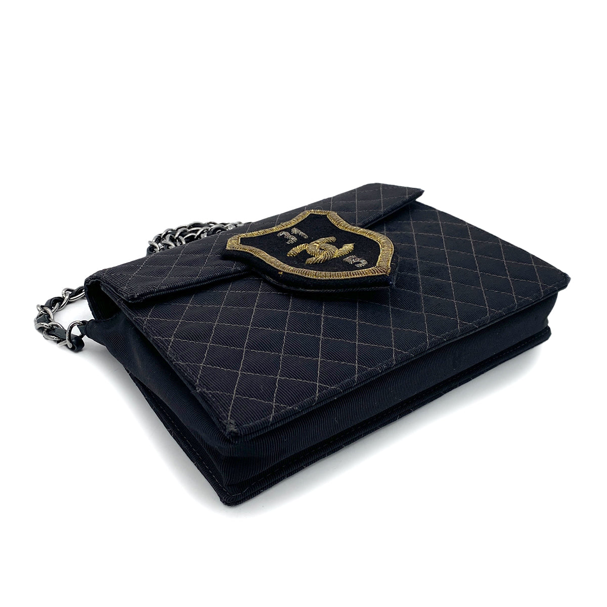 CHANEL VINTAGE EMBLEM CHAIN SHOULDER BAG BLACK CANVAS 90254623