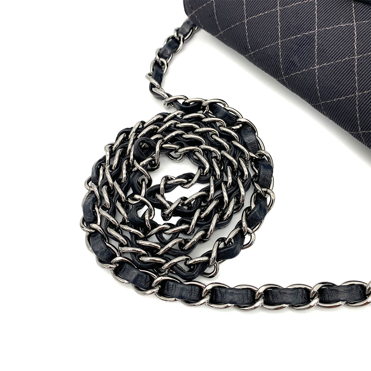 CHANEL VINTAGE EMBLEM CHAIN SHOULDER BAG BLACK CANVAS 90254623