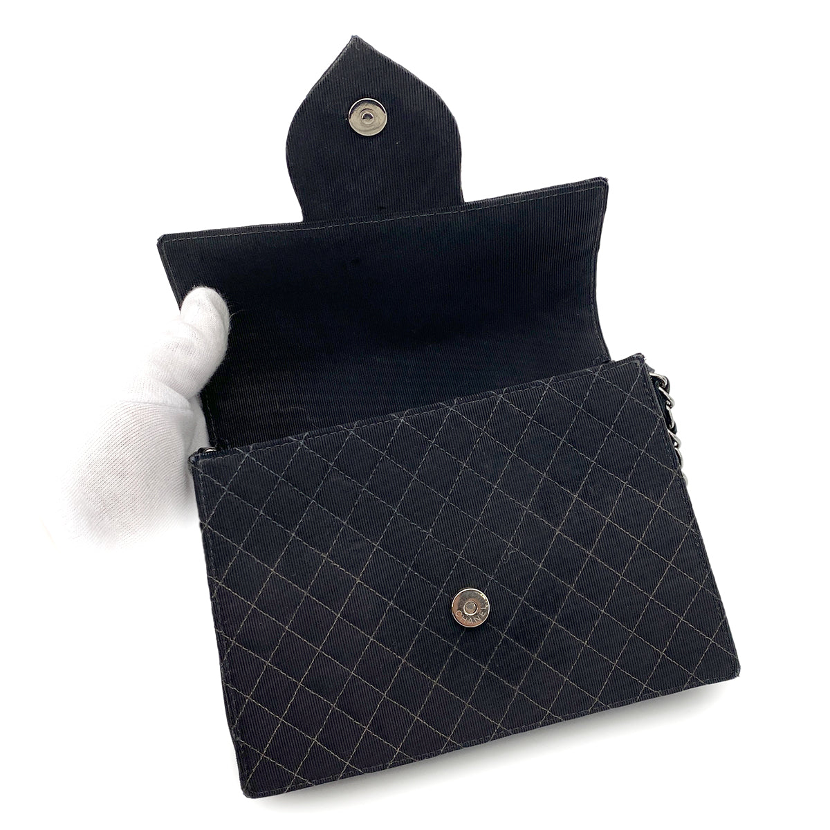 CHANEL VINTAGE EMBLEM CHAIN SHOULDER BAG BLACK CANVAS 90254623