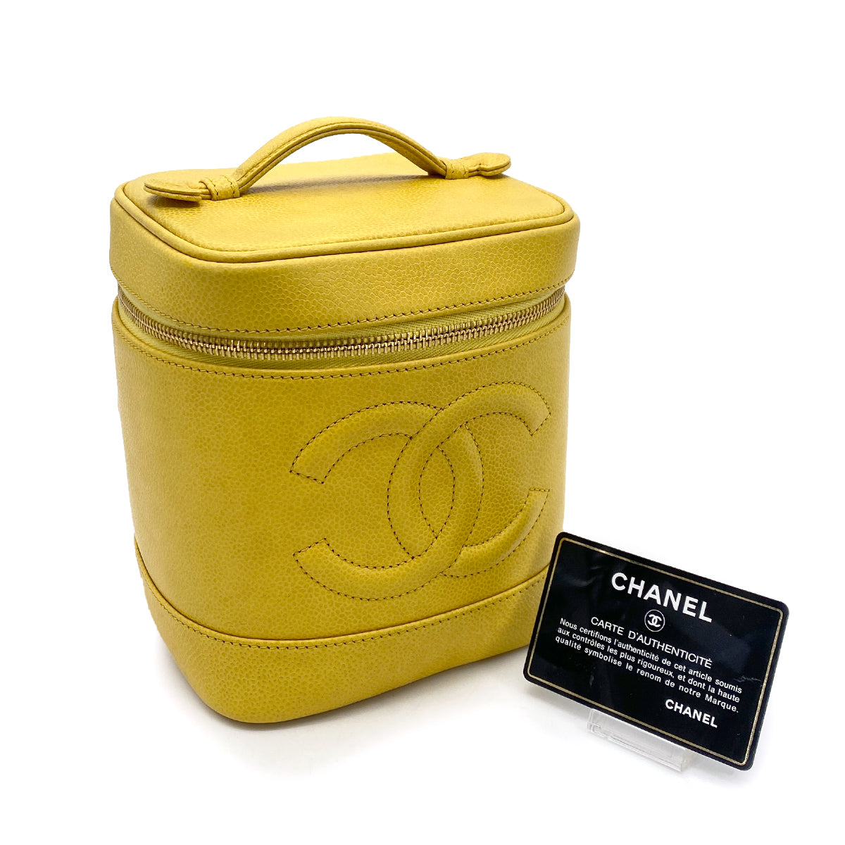 CHANEL VINTAGE VANITY HAND BAG YELLOW CAVIAR SKIN 90254702