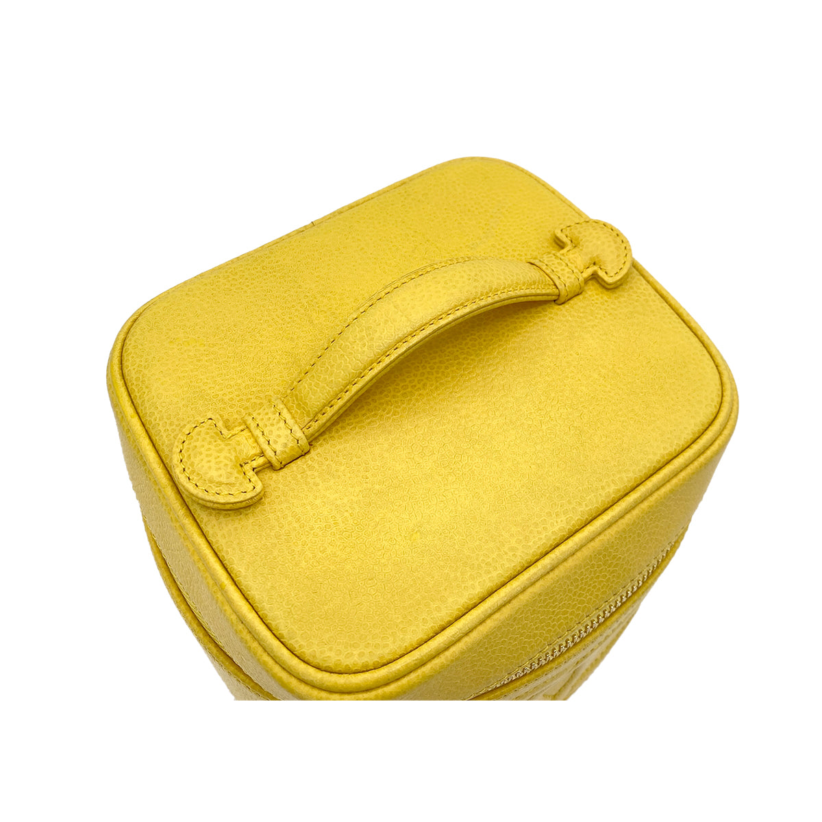 CHANEL VINTAGE VANITY HAND BAG YELLOW CAVIAR SKIN 90254702