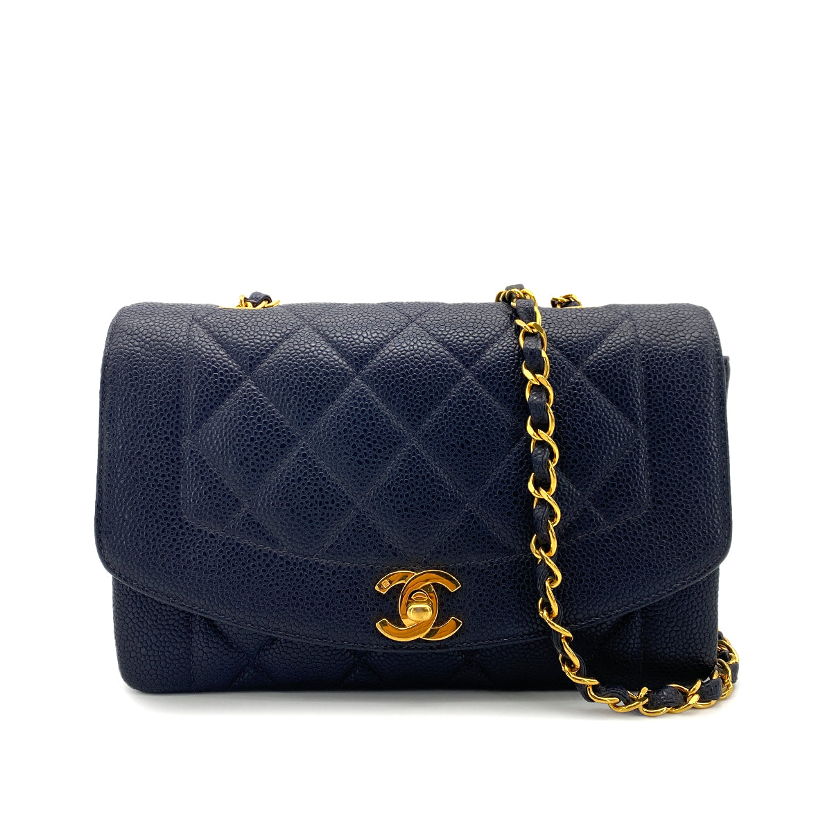 CHANEL VINTAGE DIANA SMALL CHAIN SHOULDER BAG NAVY CAVIAR SKIN 90255084