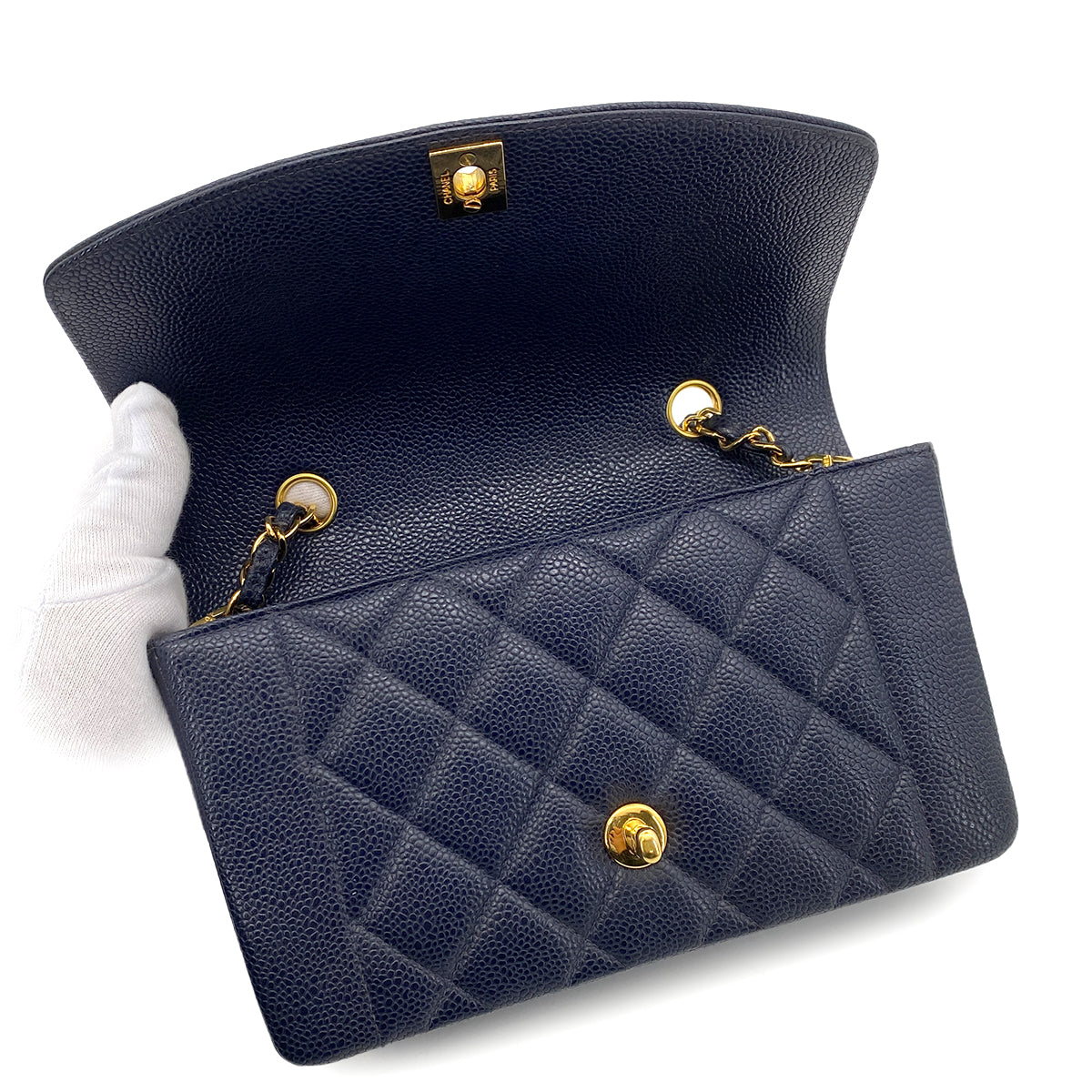 CHANEL VINTAGE DIANA SMALL CHAIN SHOULDER BAG NAVY CAVIAR SKIN 90255084