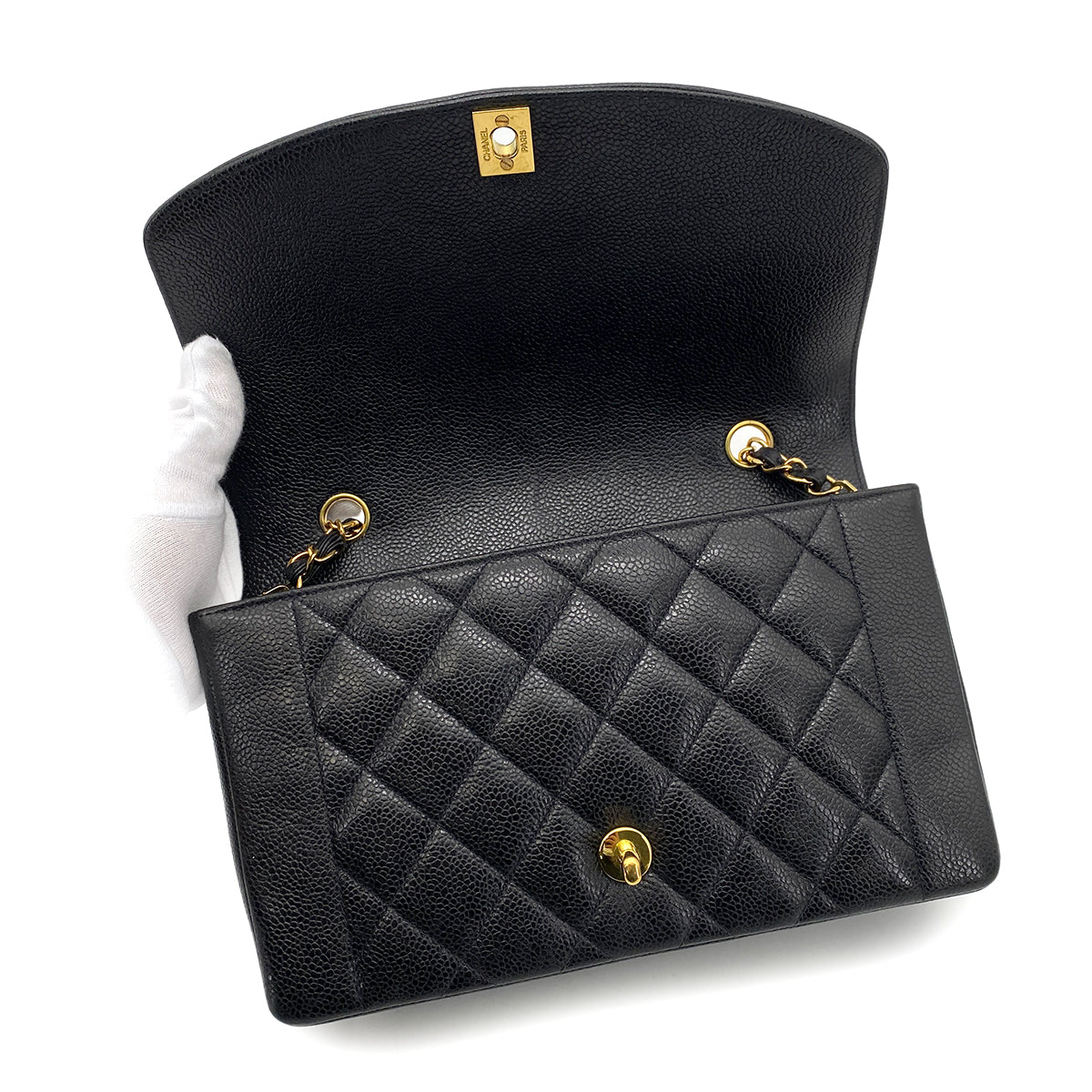 CHANEL VINTAGE DIANA MEDIUM CHAIN SHOULDER BAG BLACK CAVIAR SKIN 90255910