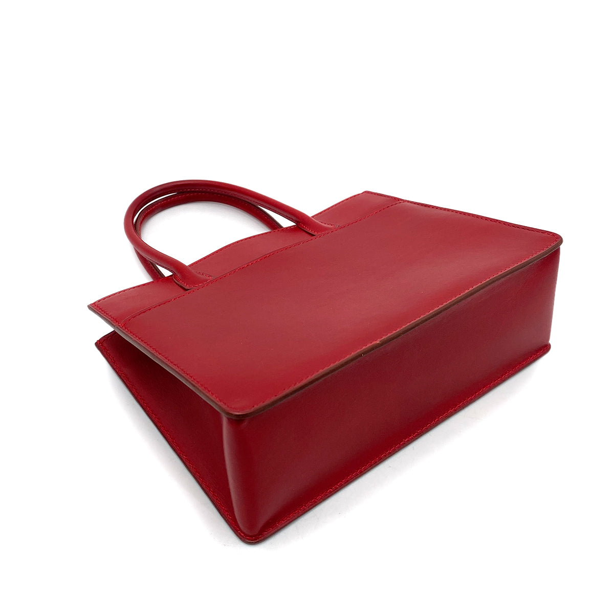 HERMES WHITE BUS TPM ROUGE VIF BOXCALF HAND BAG □F 90256456