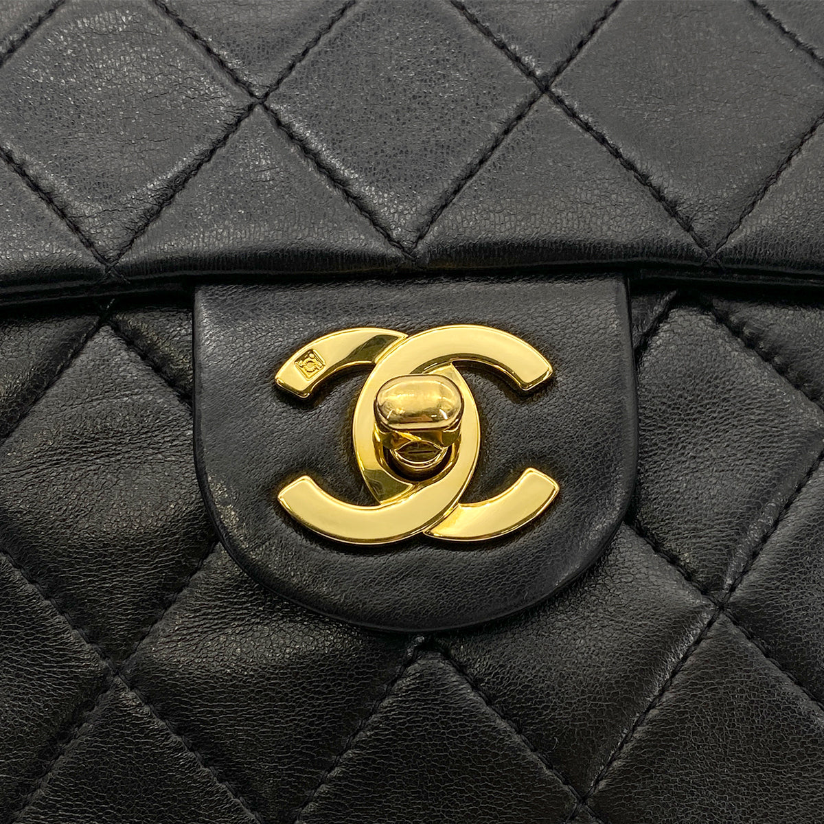 CHANEL VINTAGE MINI SQUARE 17 CHAIN SHOULDER BAG BLACK LAMB SKIN 90257451