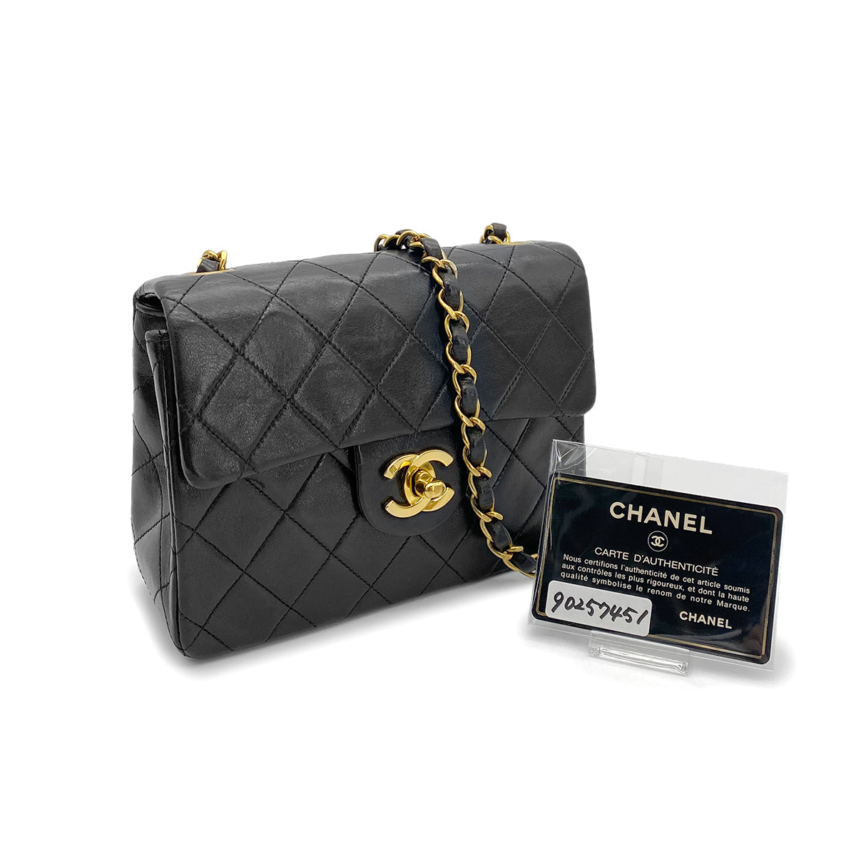 CHANEL VINTAGE MINI SQUARE 17 CHAIN SHOULDER BAG BLACK LAMB SKIN 90257451