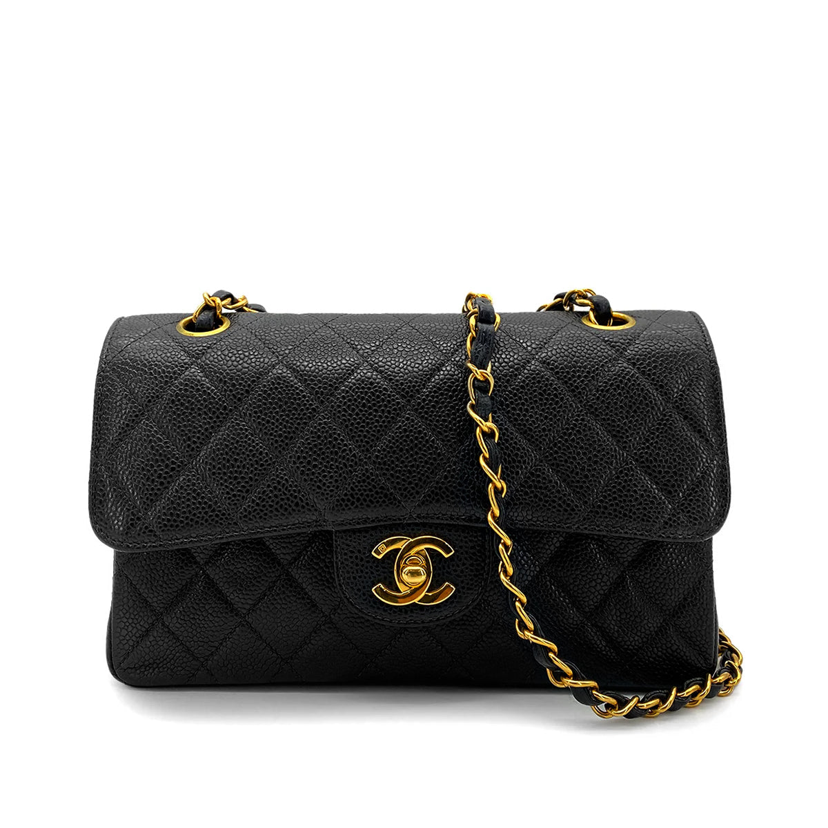 CHANEL VINTAGE CLASSIC FLAP SMALL CHAIN SHOULDER BAG BLACK CAVIAR SKIN 90257455