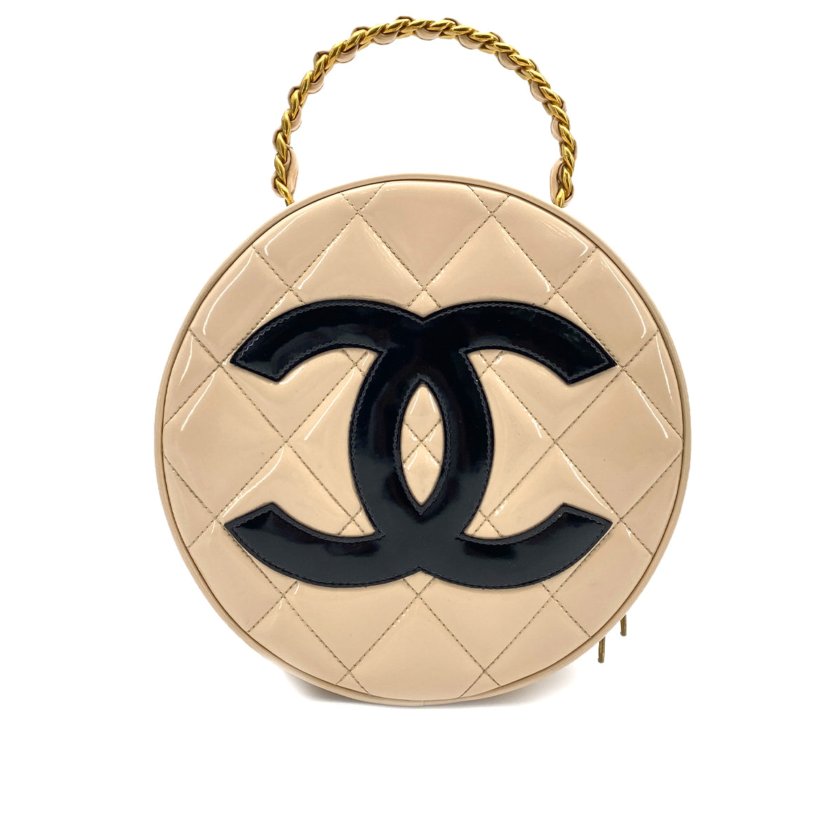 CHANEL VINTAGE ROUND VANITY HAND BAG BEIGE ENAMEL 90257628