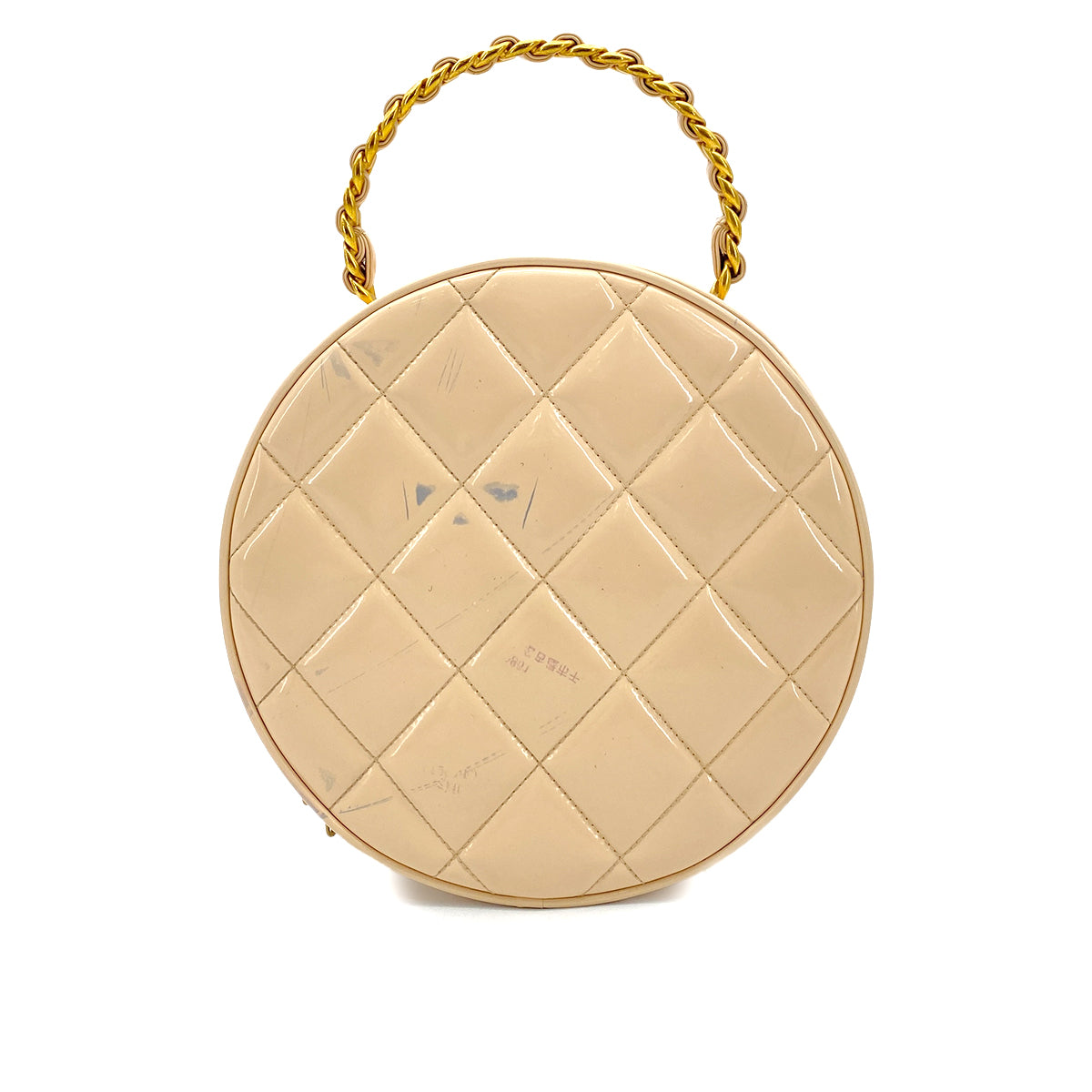 CHANEL VINTAGE ROUND VANITY HAND BAG BEIGE ENAMEL 90257628