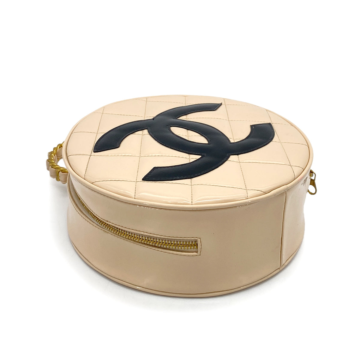 CHANEL VINTAGE ROUND VANITY HAND BAG BEIGE ENAMEL 90257628