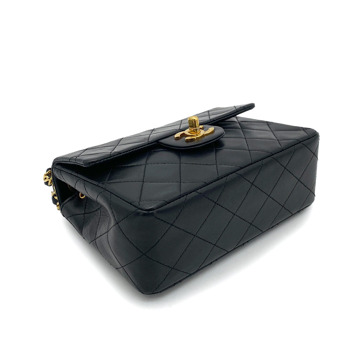 CHANEL VINTAGE MINI SQUARE 17 CHAIN SHOULDER BAG BLACK LAMB SKIN 90258114