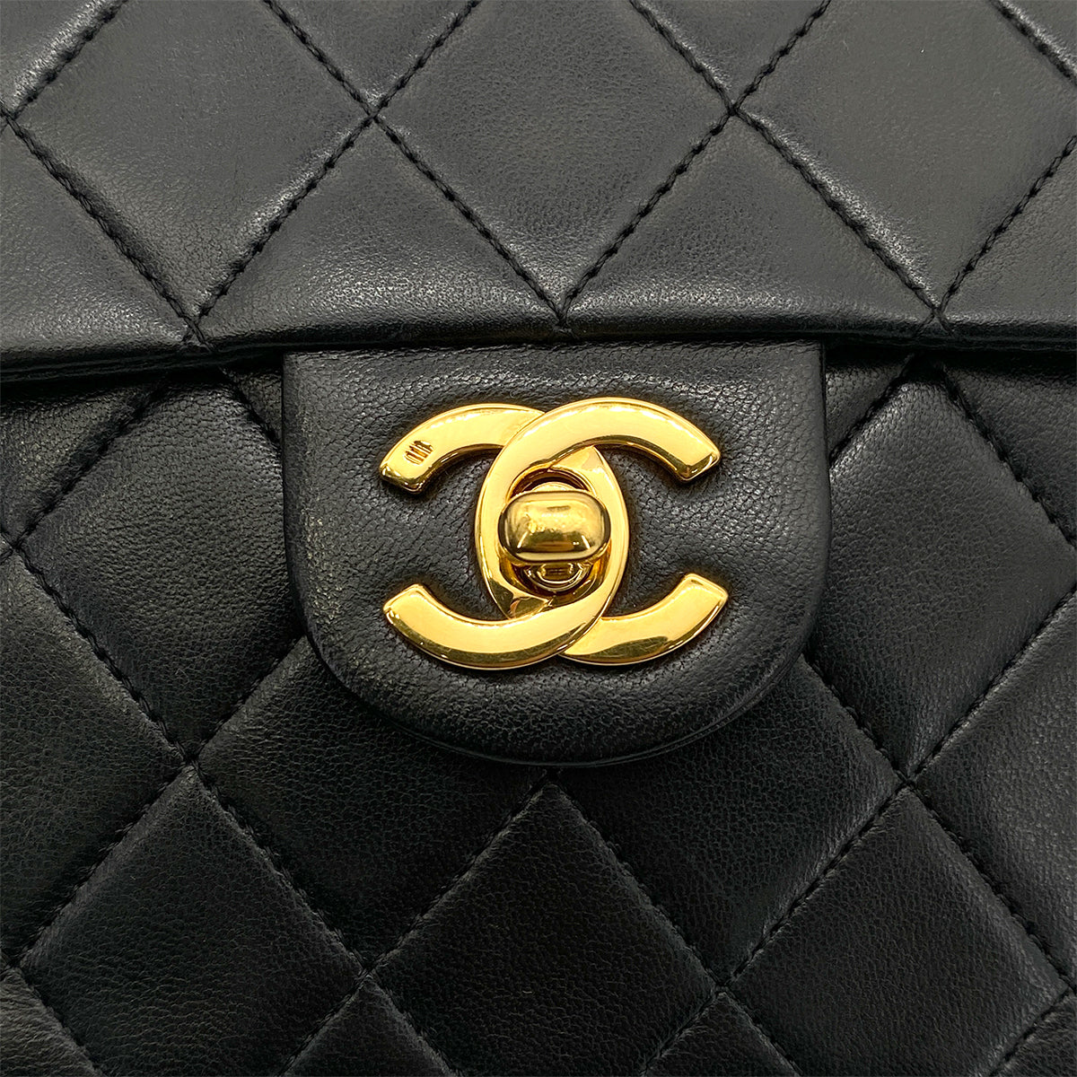 CHANEL VINTAGE MINI SQUARE 17 CHAIN SHOULDER BAG BLACK LAMB SKIN 90258114