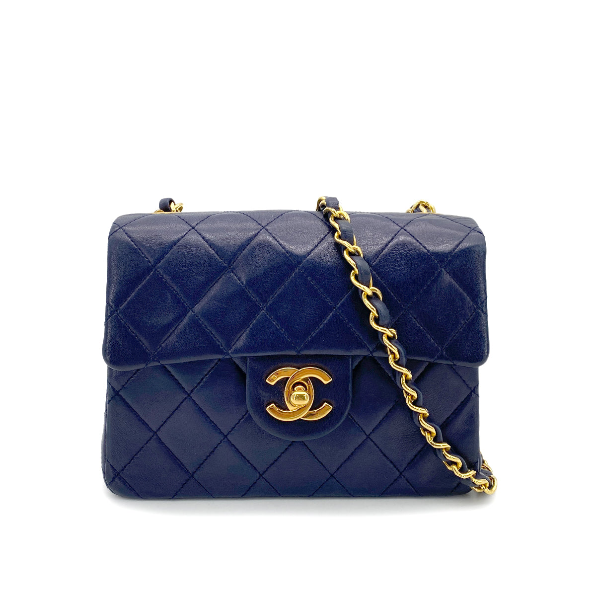 CHANEL VINTAGE MINI SQUARE 17 CHAIN SHOULDER BAG NAVY LAMB SKIN 90258506