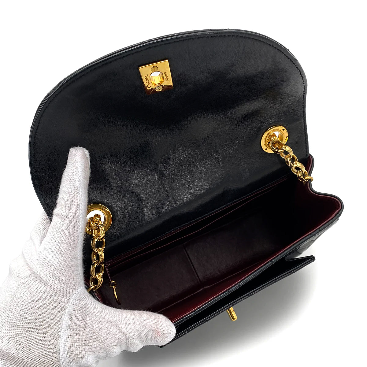 CHANEL VINTAGE BIJOU CHAIN SHOULDER BAG BLACK LAMB SKIN 90258811