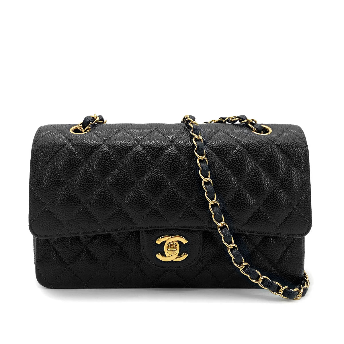 CHANEL VINTAGE CLASSIC FLAP MEDIUM CHAIN SHOULDER BAG BLACK CAVIAR SKIN 90259896