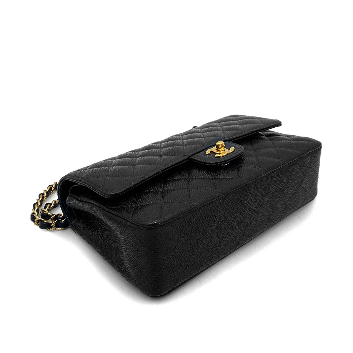 CHANEL VINTAGE CLASSIC FLAP MEDIUM CHAIN SHOULDER BAG BLACK CAVIAR SKIN 90259896
