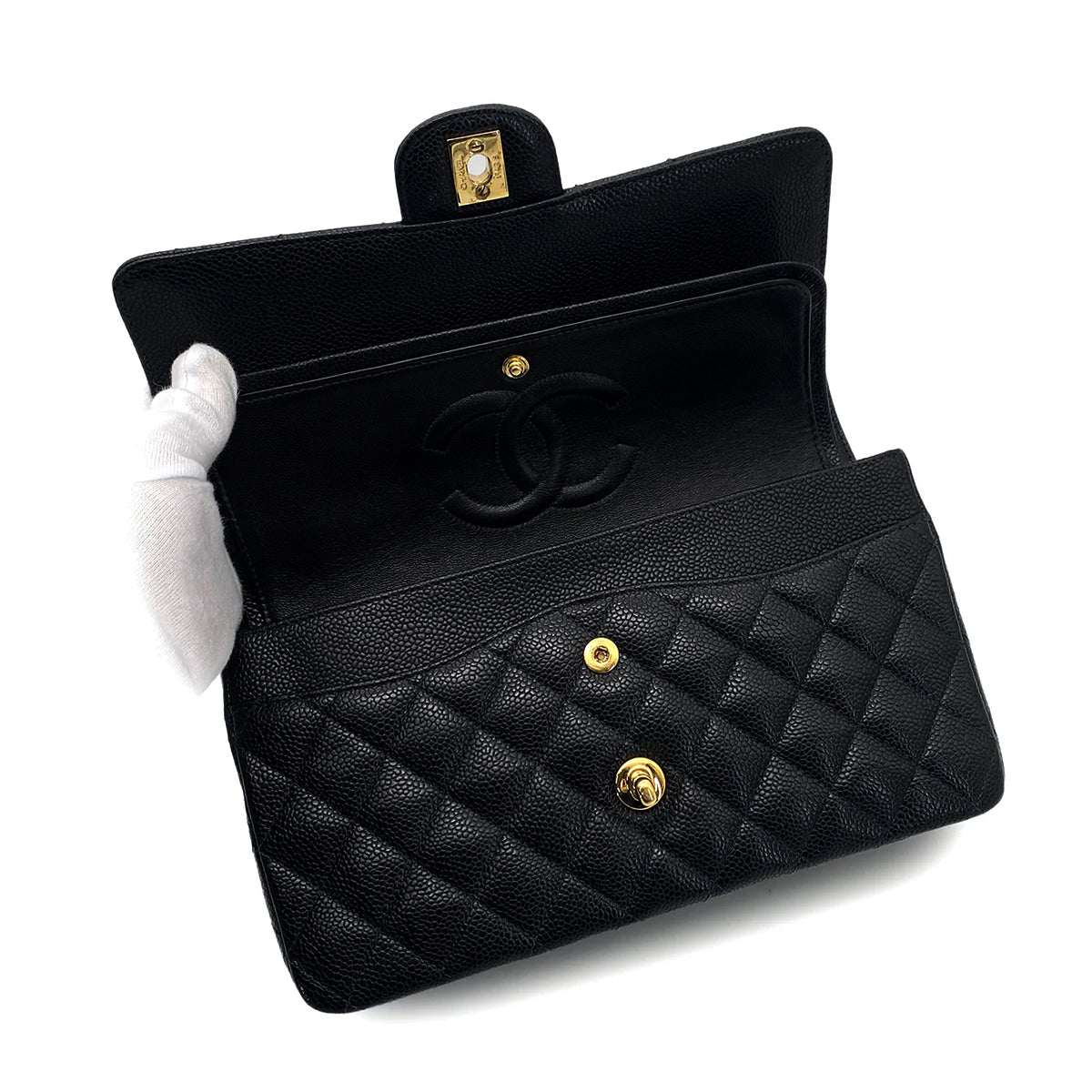 CHANEL VINTAGE CLASSIC FLAP MEDIUM CHAIN SHOULDER BAG BLACK CAVIAR SKIN 90259896