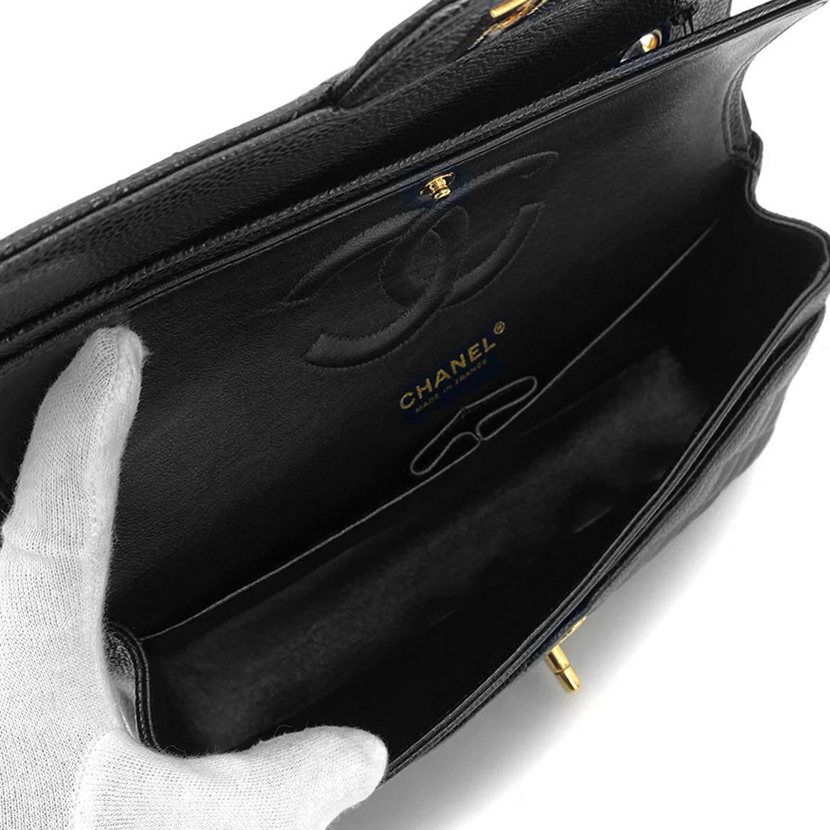 CHANEL VINTAGE CLASSIC FLAP MEDIUM CHAIN SHOULDER BAG BLACK CAVIAR SKIN 90259896