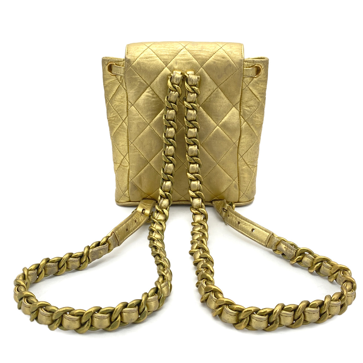 CHANEL VINTAGE DUMA CHAIN BACKPACK METALLIC GOLD LAMB SKIN 90260194