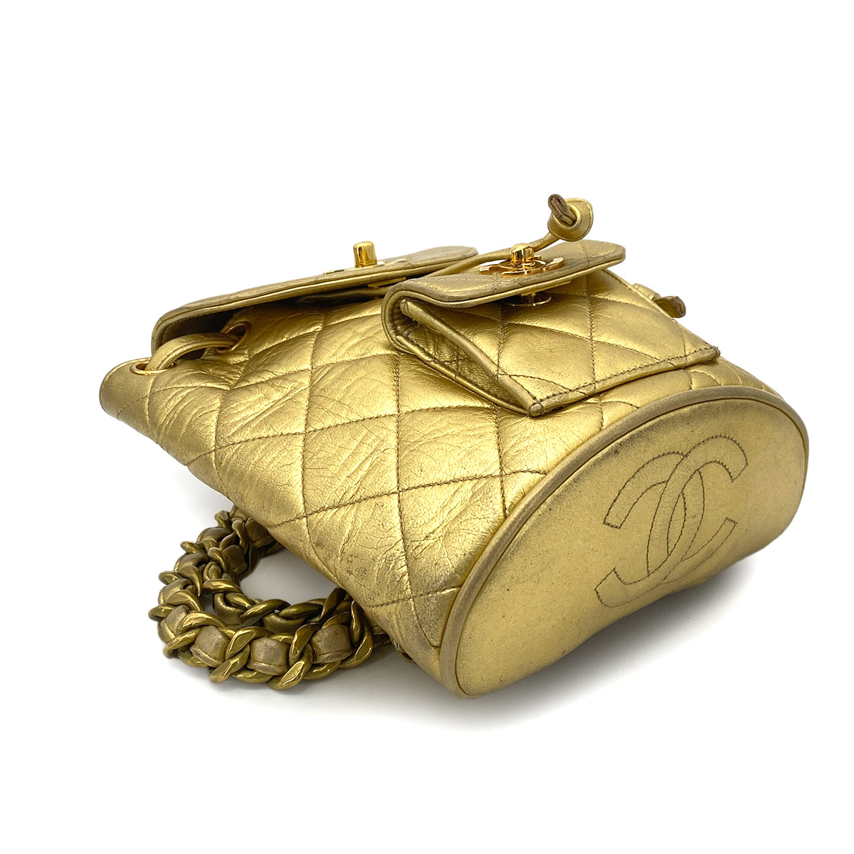 CHANEL VINTAGE DUMA CHAIN BACKPACK METALLIC GOLD LAMB SKIN 90260194