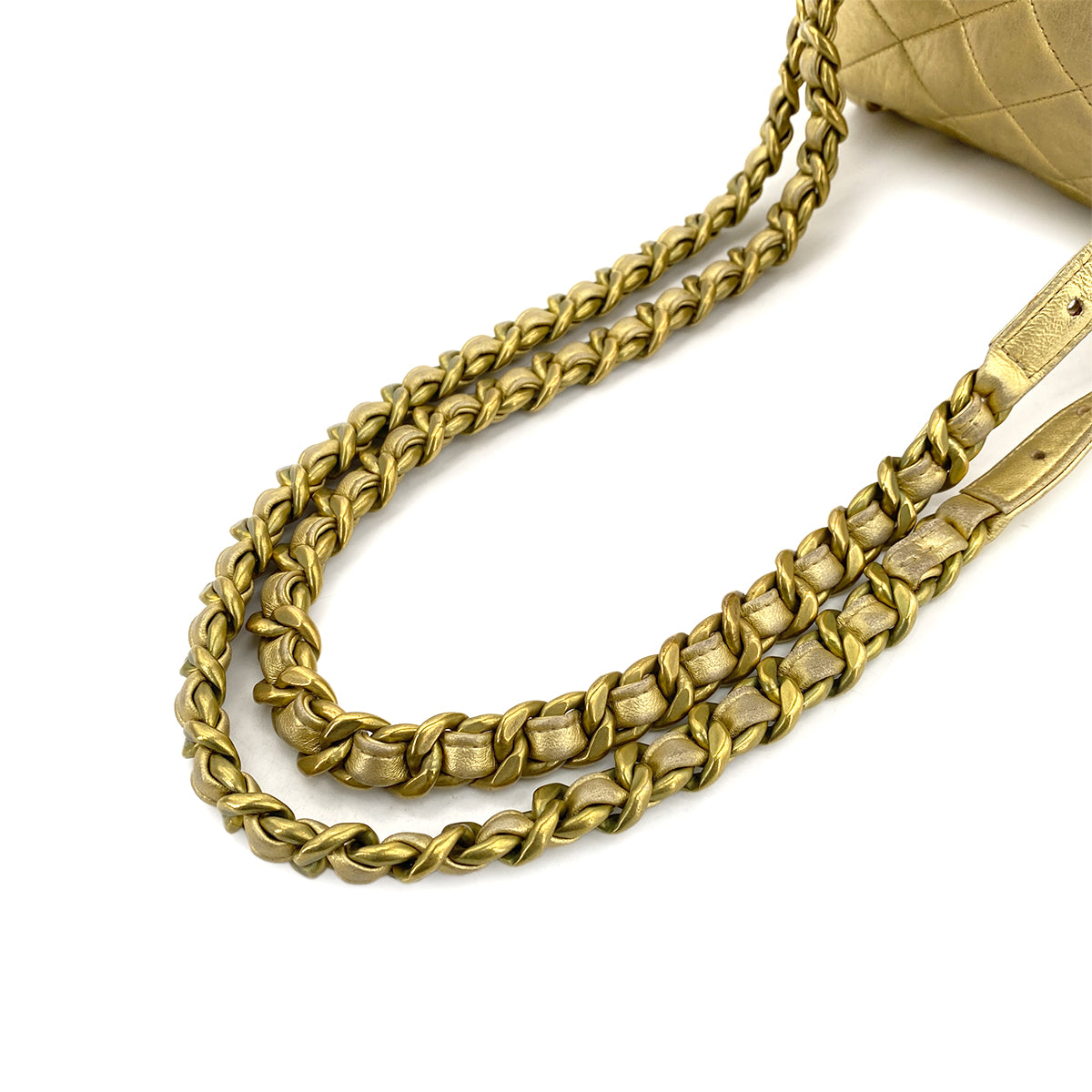 CHANEL VINTAGE DUMA CHAIN BACKPACK METALLIC GOLD LAMB SKIN 90260194