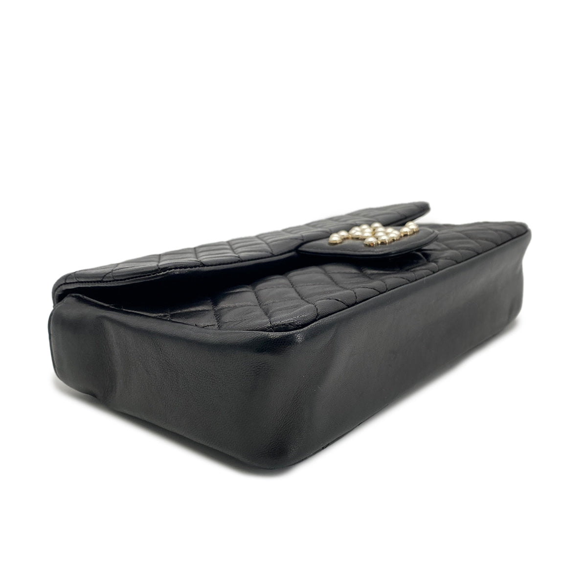 CHANEL VINTAGE WESTMINSTER CHAIN SHOULDER BAG FAKE PEARL BLACK LAMB SKIN 90260476