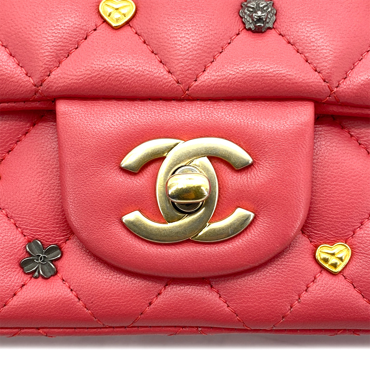 CHANEL MATELASSE ICON CHAIN SHOULDER BAG PINK LAMB SKIN 90261216