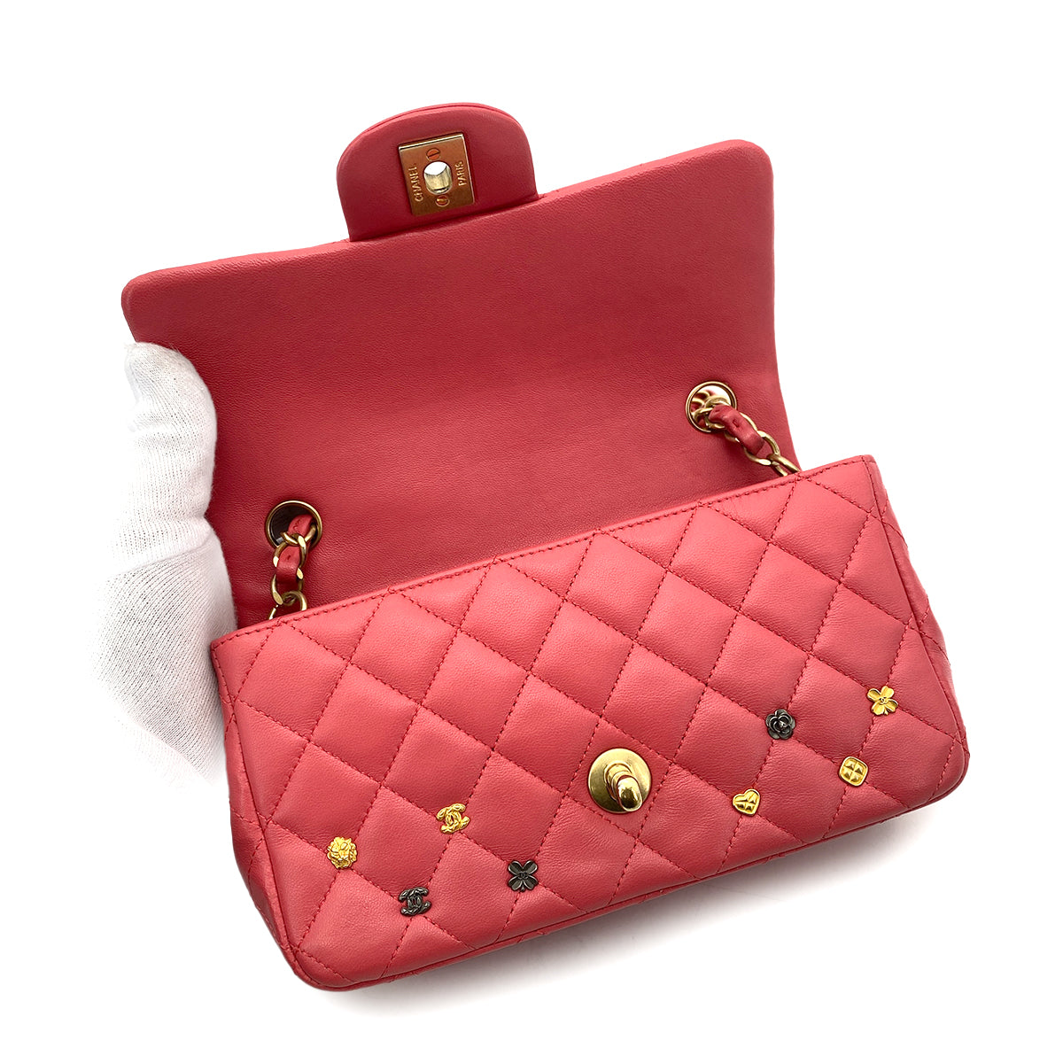 CHANEL MATELASSE ICON CHAIN SHOULDER BAG PINK LAMB SKIN 90261216