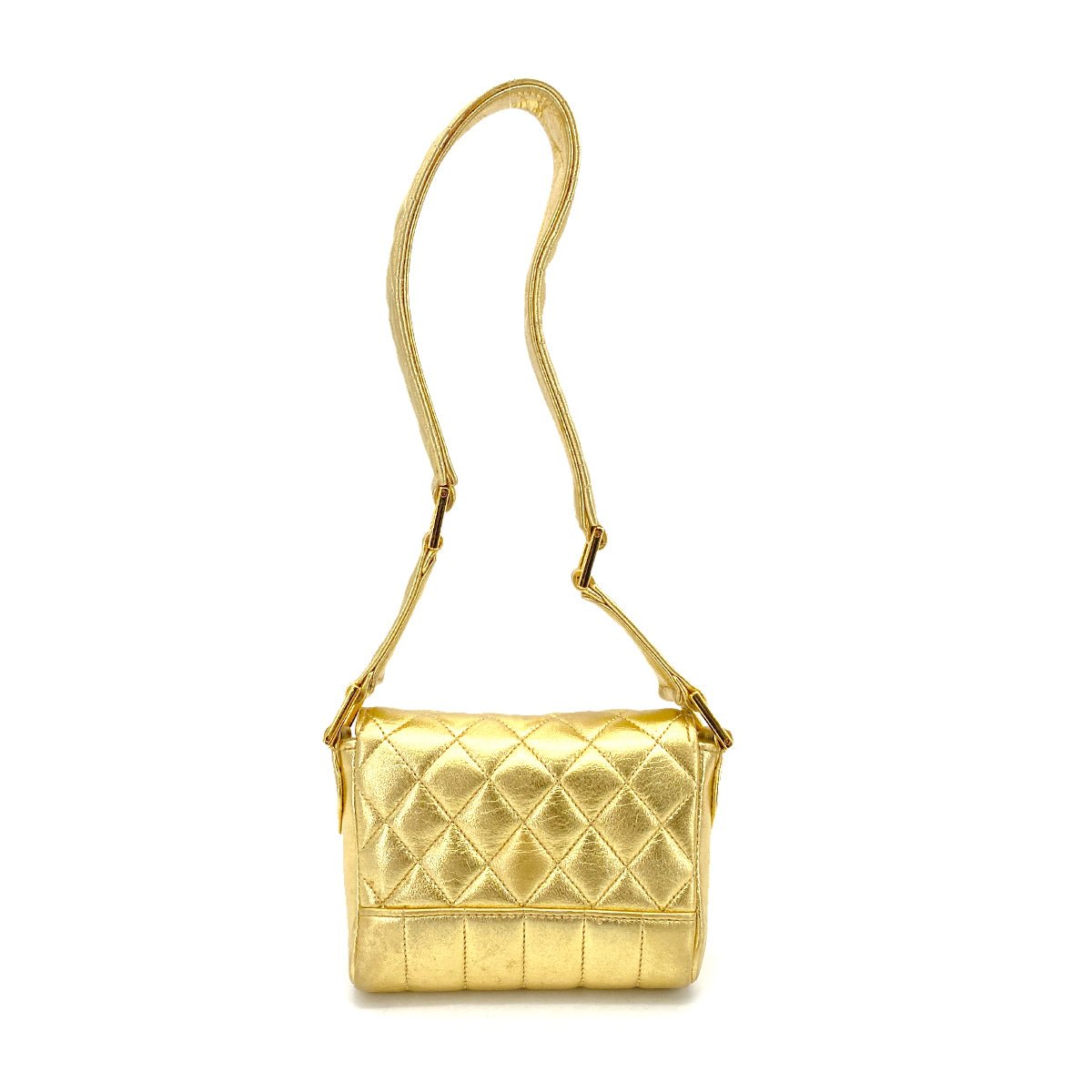 CHANEL VINTAGE MINI MATELASSE CHAIN SHOULDER BAG METALLIC GOLD LAMB SKIN 90261220