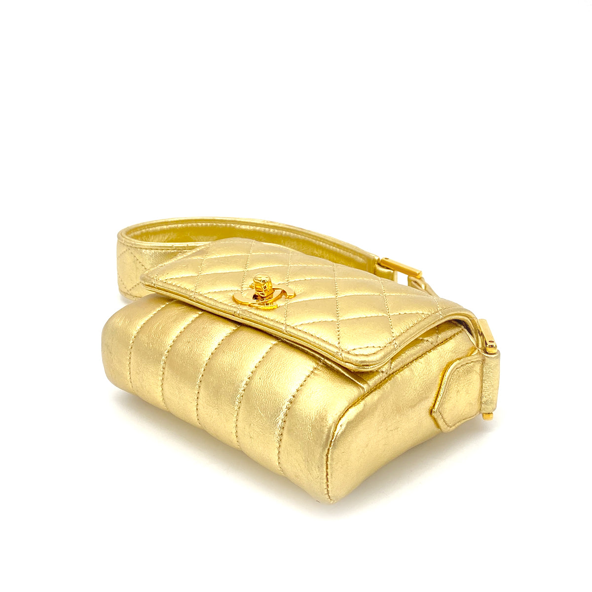 CHANEL VINTAGE MINI MATELASSE CHAIN SHOULDER BAG METALLIC GOLD LAMB SKIN 90261220