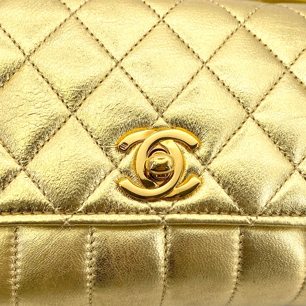 CHANEL VINTAGE MINI MATELASSE CHAIN SHOULDER BAG METALLIC GOLD LAMB SKIN 90261220